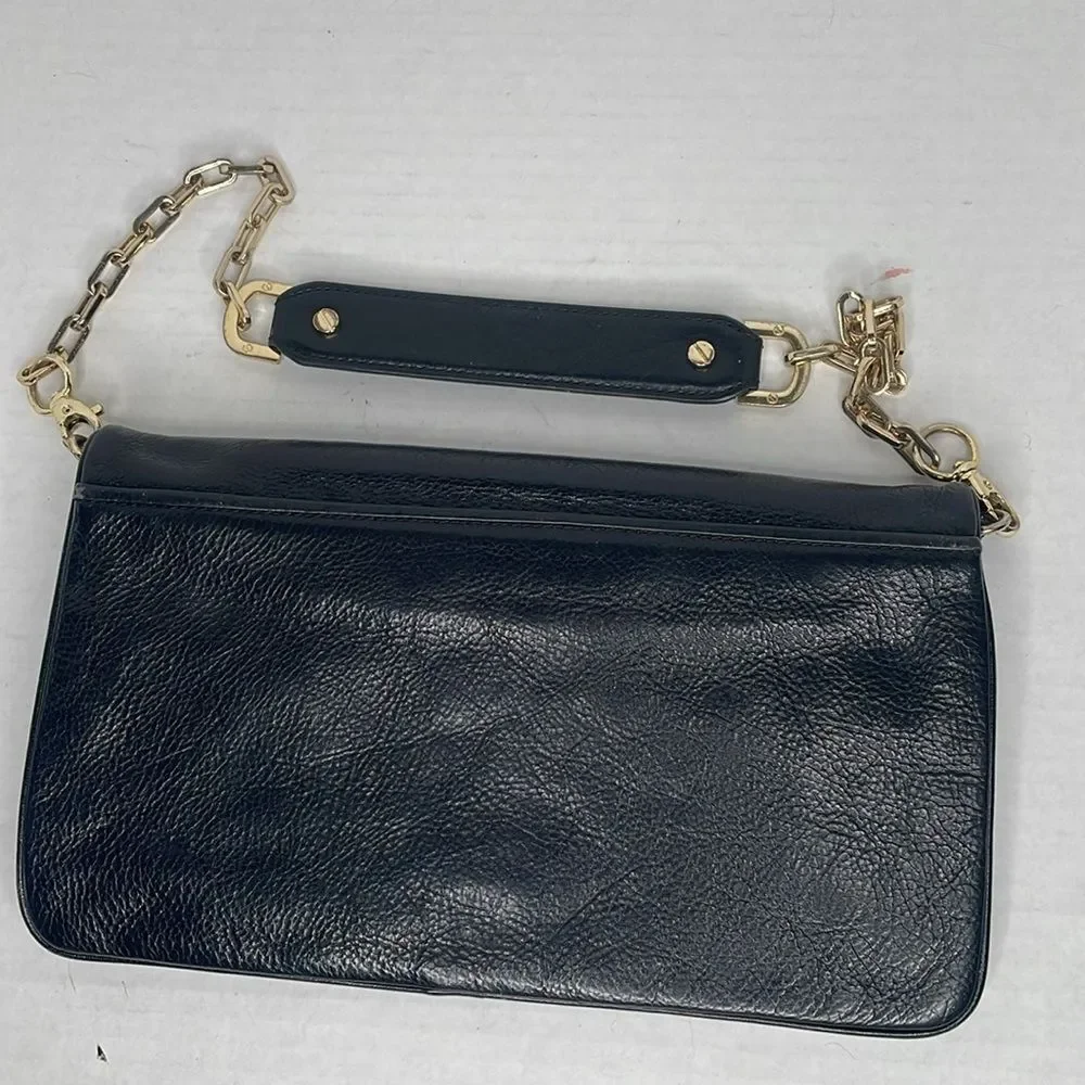 Tory Burch Reva black leather chain shoulder clutch bag
